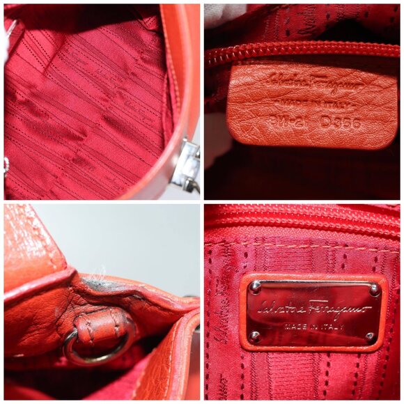 Salvatore Ferragamo Gancini Hand Bag Leather 2way Orange Auth - Picture 14 of 15